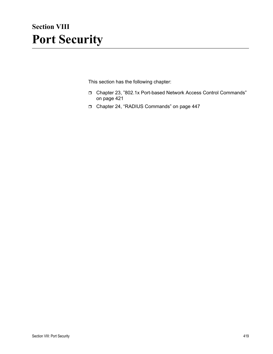 Section viii, Port security, Section viii: port security | Allied Telesis AT-S63 User Manual | Page 419 / 468