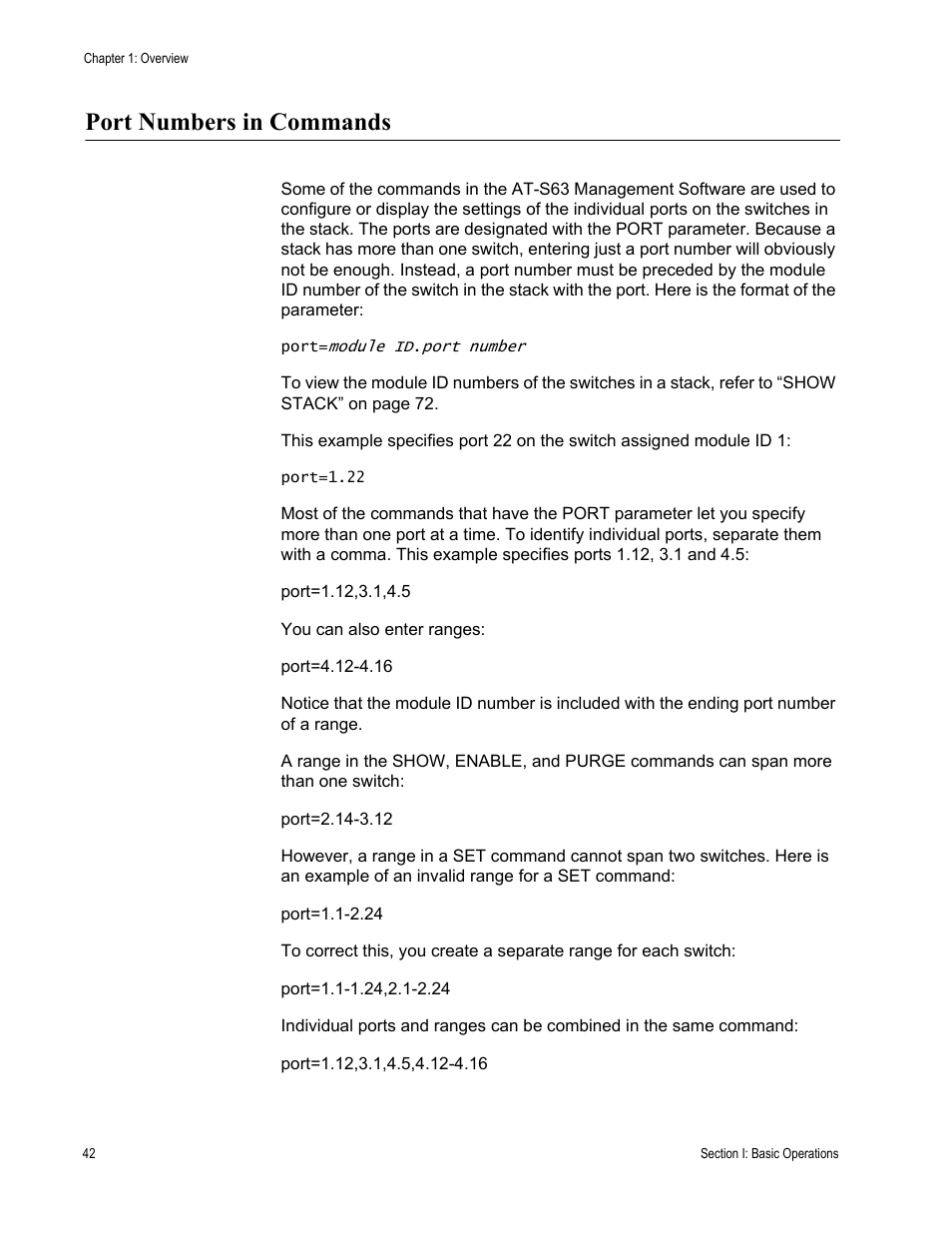 Port numbers in commands | Allied Telesis AT-S63 User Manual | Page 42 / 468