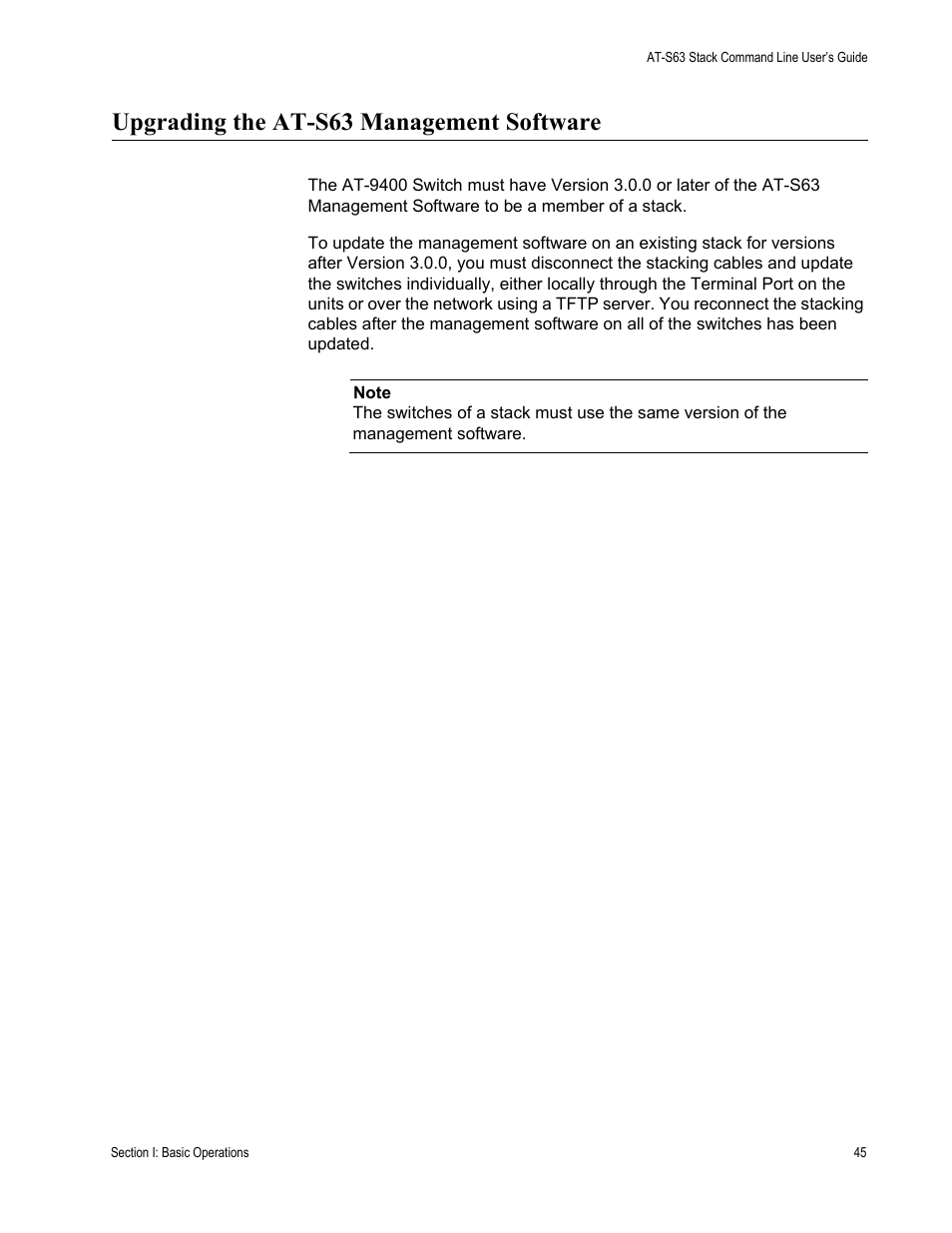 Upgrading the at-s63 management software | Allied Telesis AT-S63 User Manual | Page 45 / 468