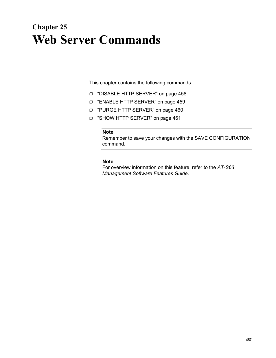 Chapter 25, Web server commands, Chapter 25: web server commands | Allied Telesis AT-S63 User Manual | Page 457 / 468