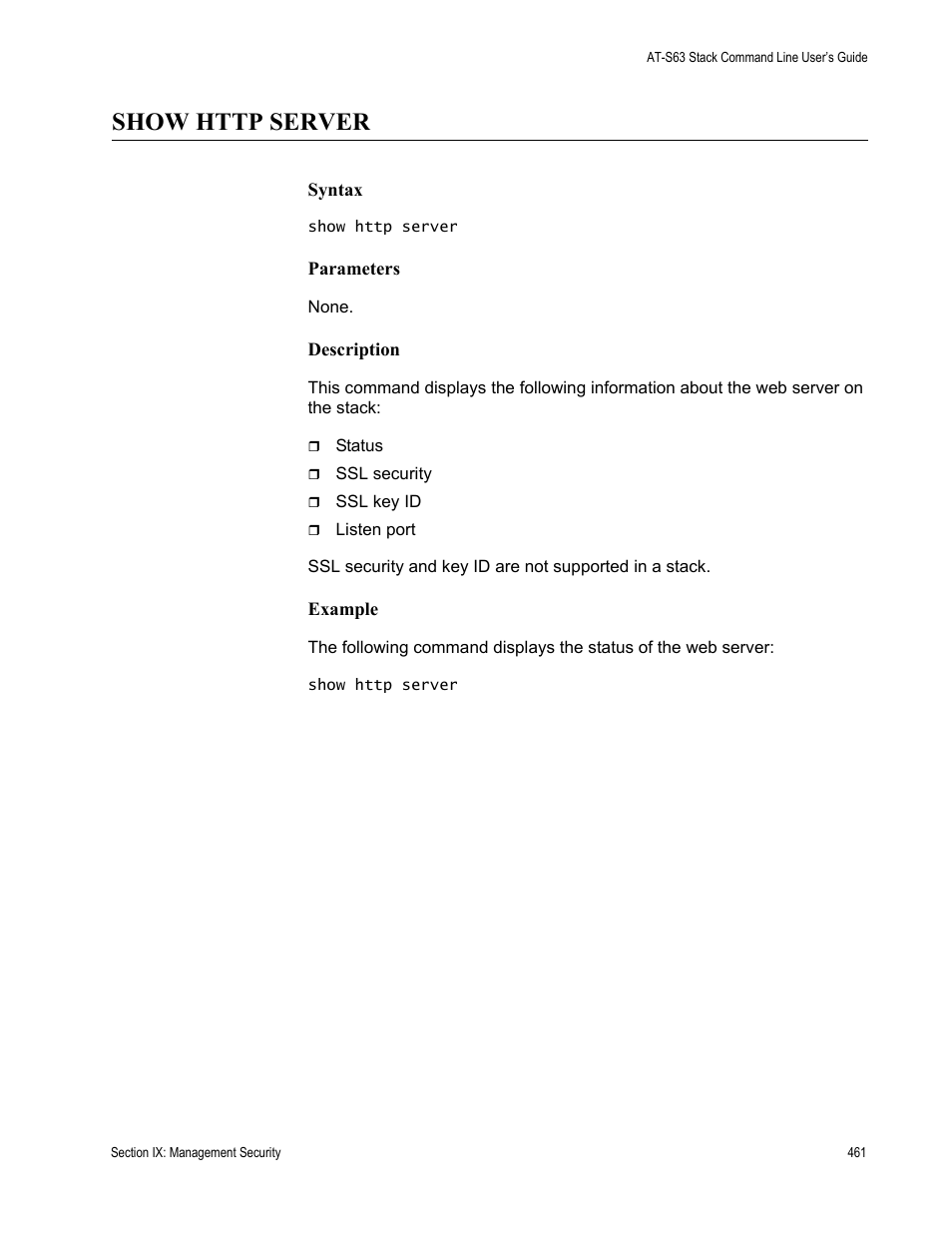 Show http server | Allied Telesis AT-S63 User Manual | Page 461 / 468