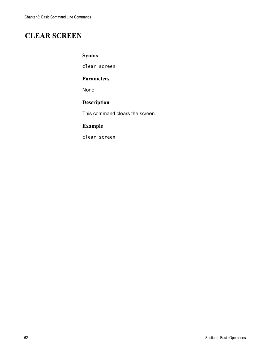Clear screen | Allied Telesis AT-S63 User Manual | Page 62 / 468