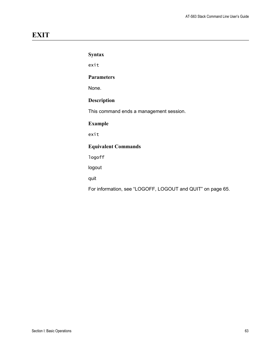 Exit | Allied Telesis AT-S63 User Manual | Page 63 / 468