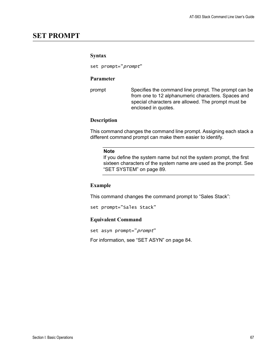 Set prompt | Allied Telesis AT-S63 User Manual | Page 67 / 468
