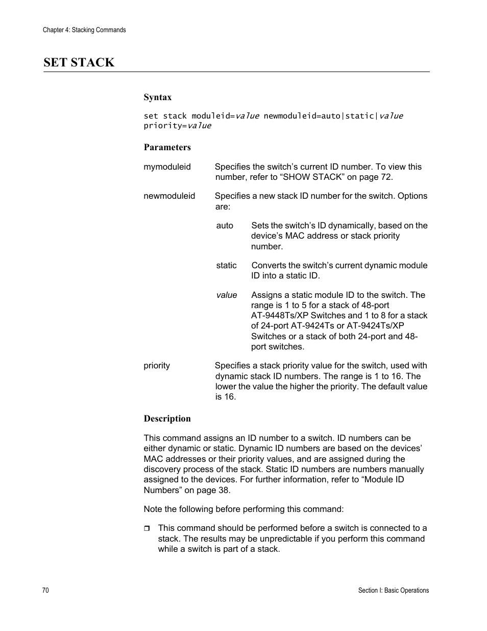 Set stack | Allied Telesis AT-S63 User Manual | Page 70 / 468