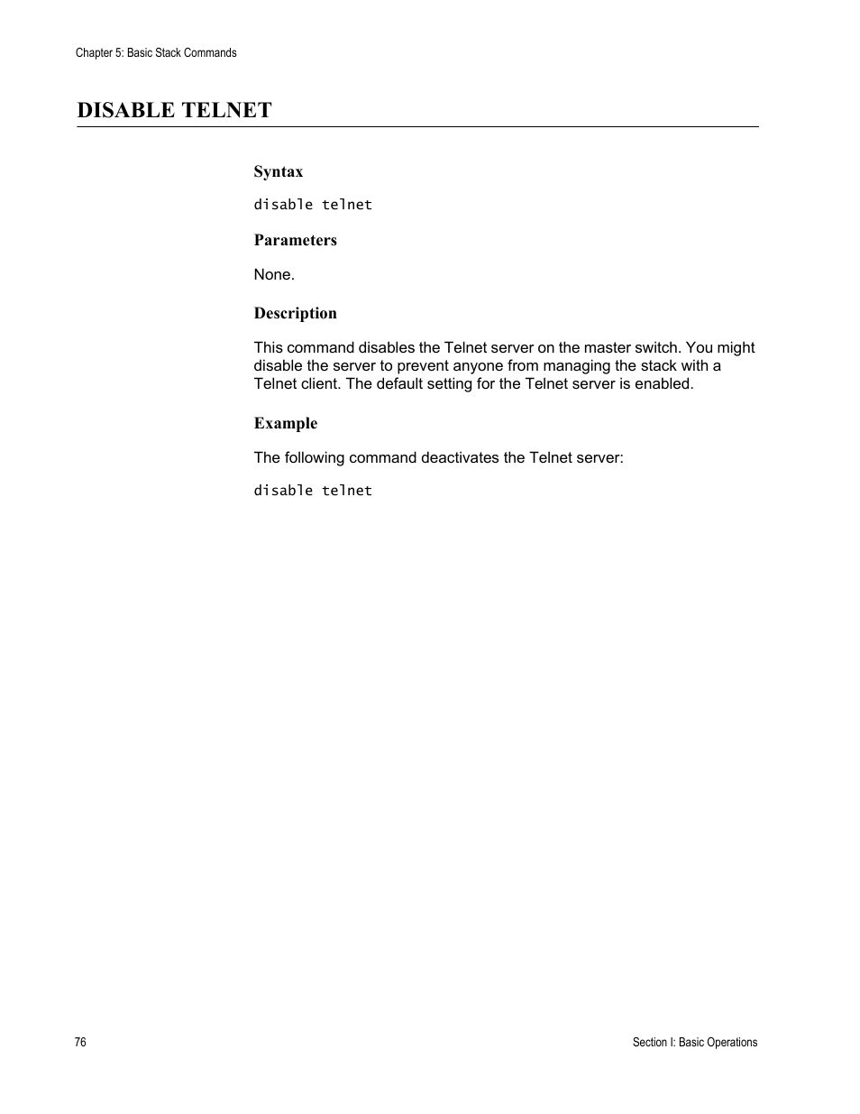 Disable telnet | Allied Telesis AT-S63 User Manual | Page 76 / 468
