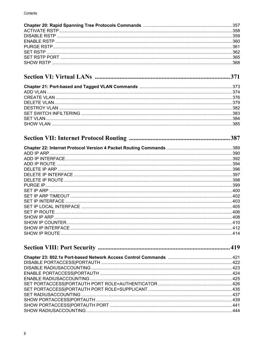 Allied Telesis AT-S63 User Manual | Page 8 / 468