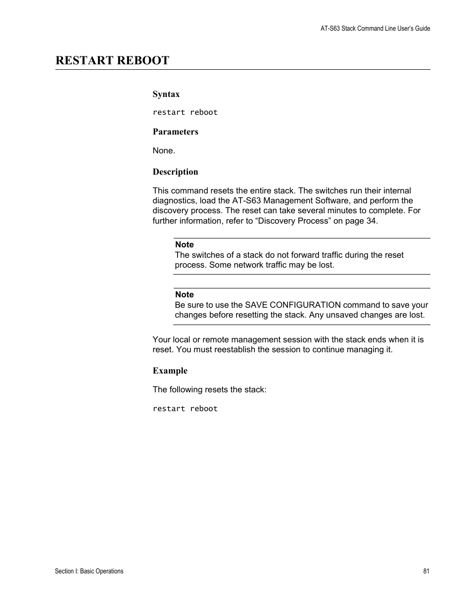 Restart reboot | Allied Telesis AT-S63 User Manual | Page 81 / 468