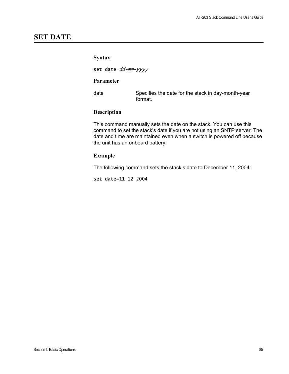 Set date | Allied Telesis AT-S63 User Manual | Page 85 / 468