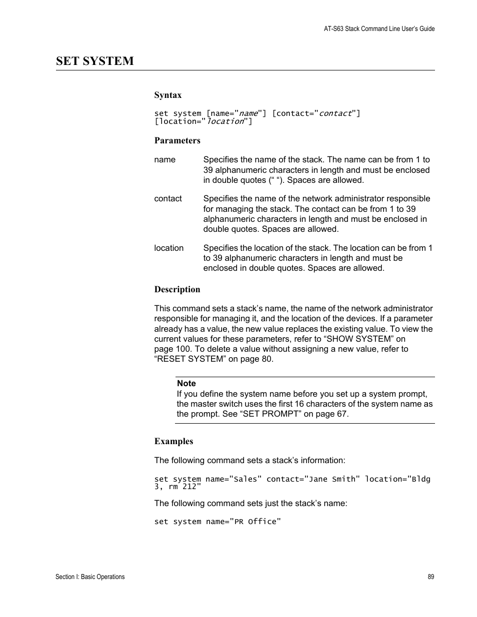 Set system | Allied Telesis AT-S63 User Manual | Page 89 / 468
