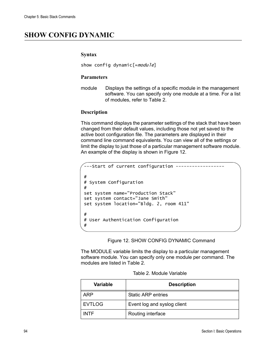 Show config dynamic, Table 2. module variable | Allied Telesis AT-S63 User Manual | Page 94 / 468