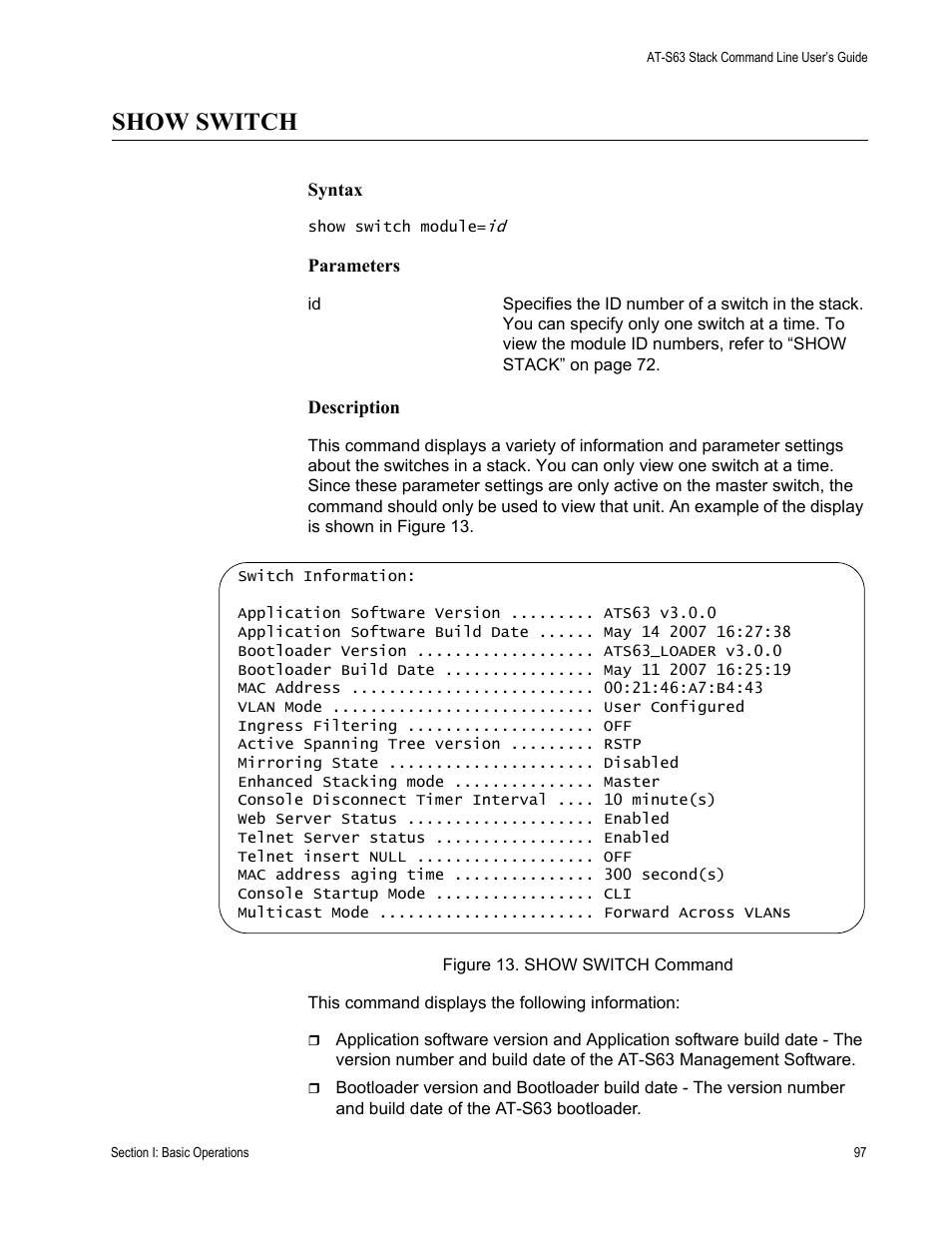 Show switch | Allied Telesis AT-S63 User Manual | Page 97 / 468