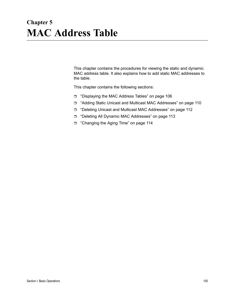 Chapter 5, Mac address table, R 5: mac address table | Allied Telesis AT-S63 User Manual | Page 105 / 668