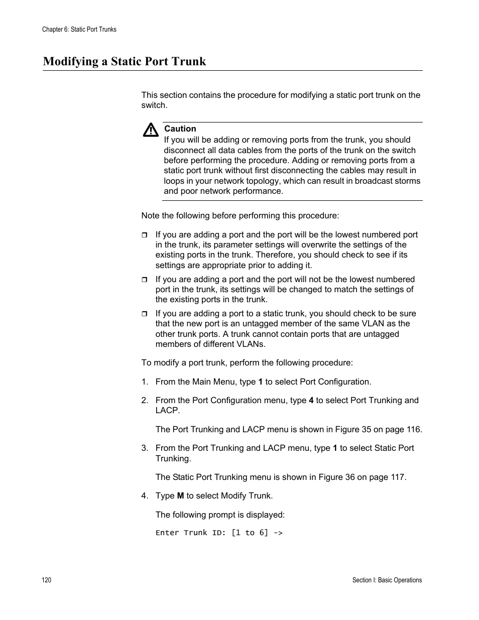 Modifying a static port trunk | Allied Telesis AT-S63 User Manual | Page 120 / 668