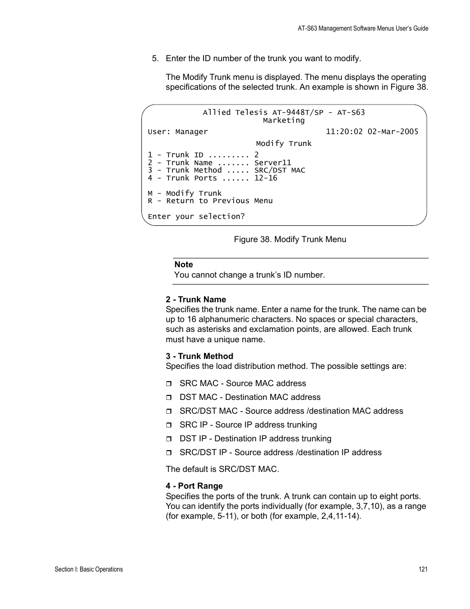 Figure 38: modify trunk menu | Allied Telesis AT-S63 User Manual | Page 121 / 668