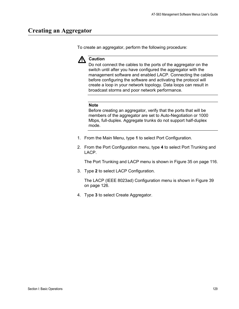 Creating an aggregator | Allied Telesis AT-S63 User Manual | Page 129 / 668