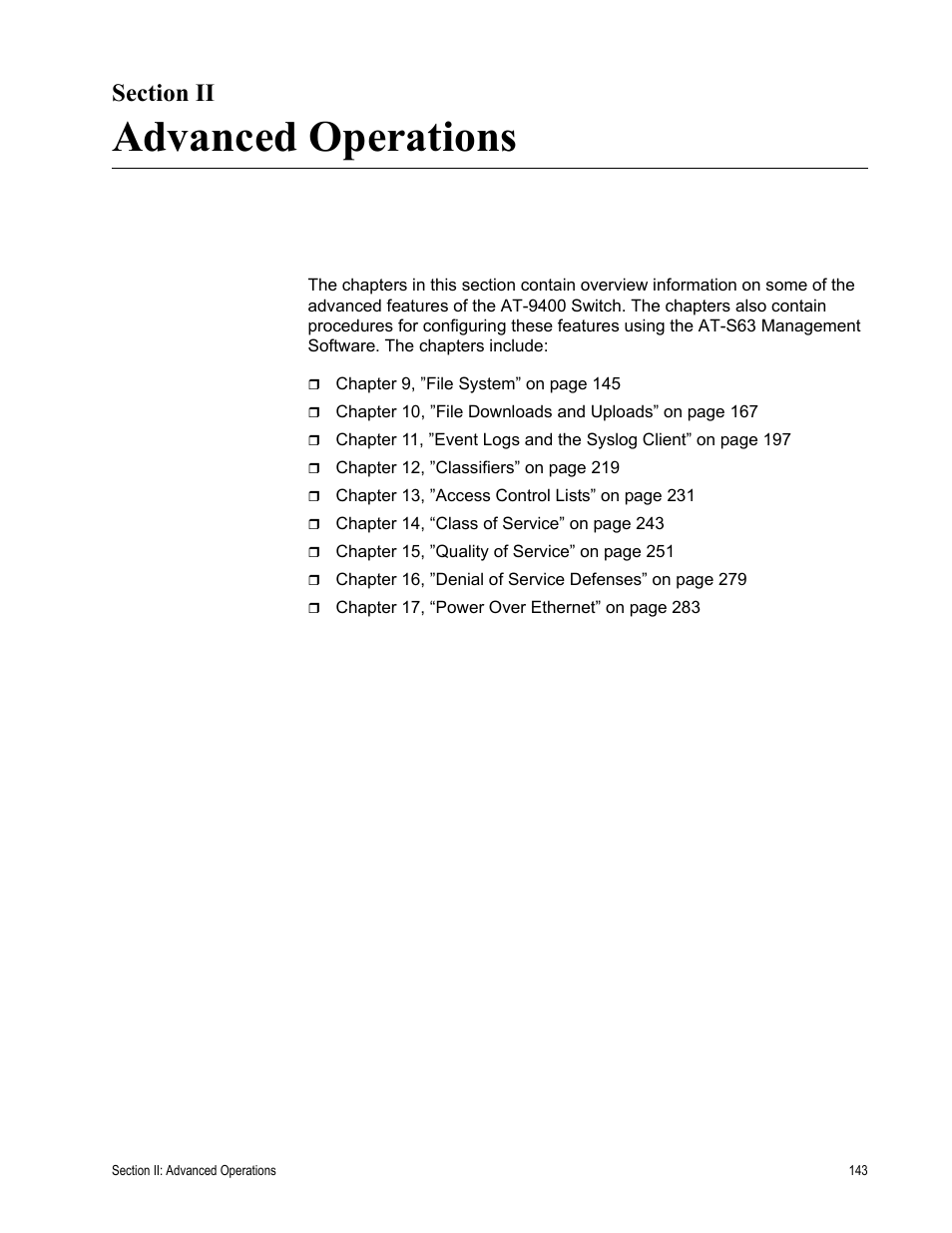 Section ii, Advanced operations, Section ii: advanced operations | Allied Telesis AT-S63 User Manual | Page 143 / 668