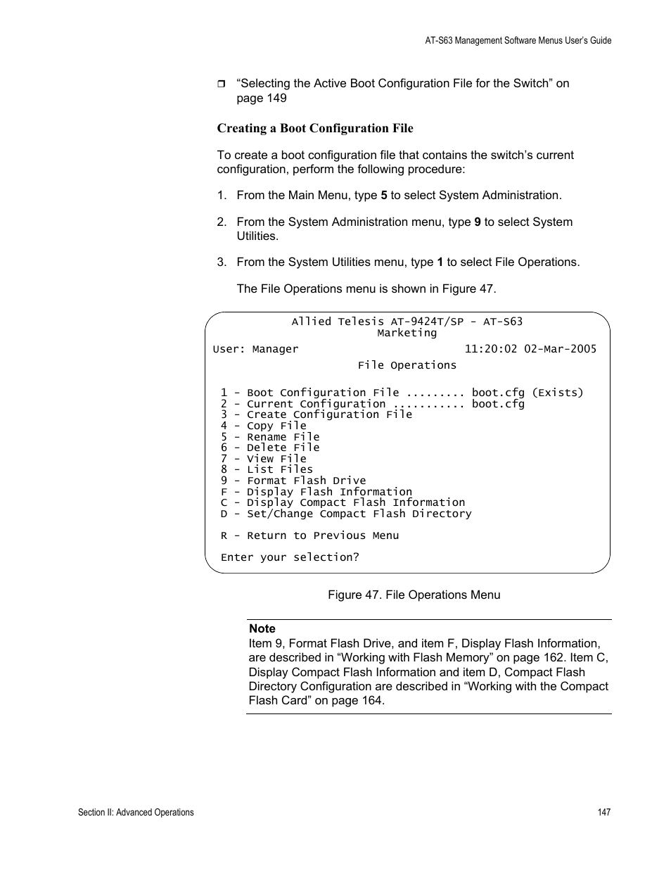 Figure 47: file operations menu | Allied Telesis AT-S63 User Manual | Page 147 / 668