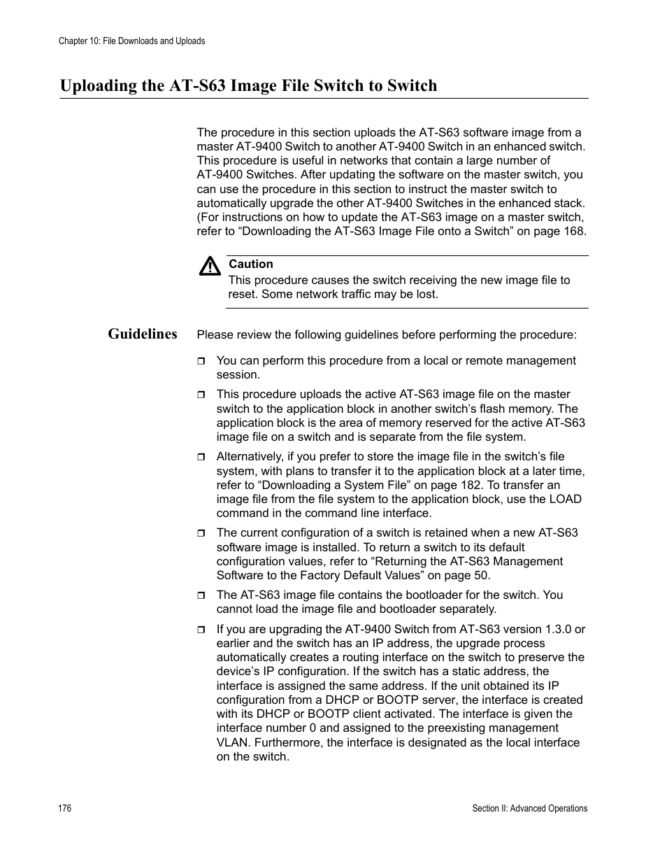 Uploading the at-s63 image file switch to switch, Guidelines | Allied Telesis AT-S63 User Manual | Page 176 / 668