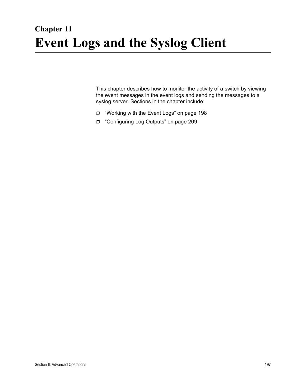 Chapter 11, Event logs and the syslog client | Allied Telesis AT-S63 User Manual | Page 197 / 668