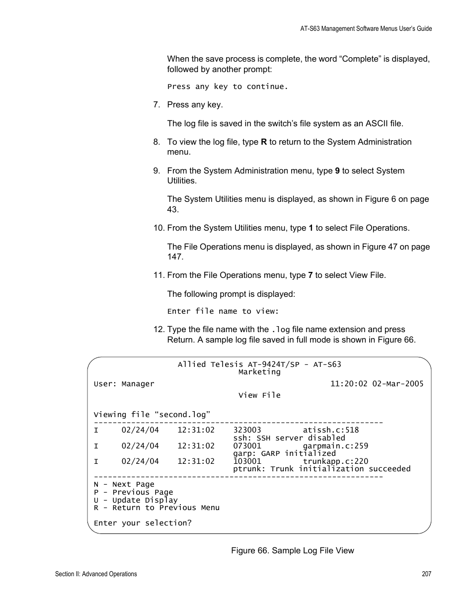 Figure 66: sample log file view | Allied Telesis AT-S63 User Manual | Page 207 / 668
