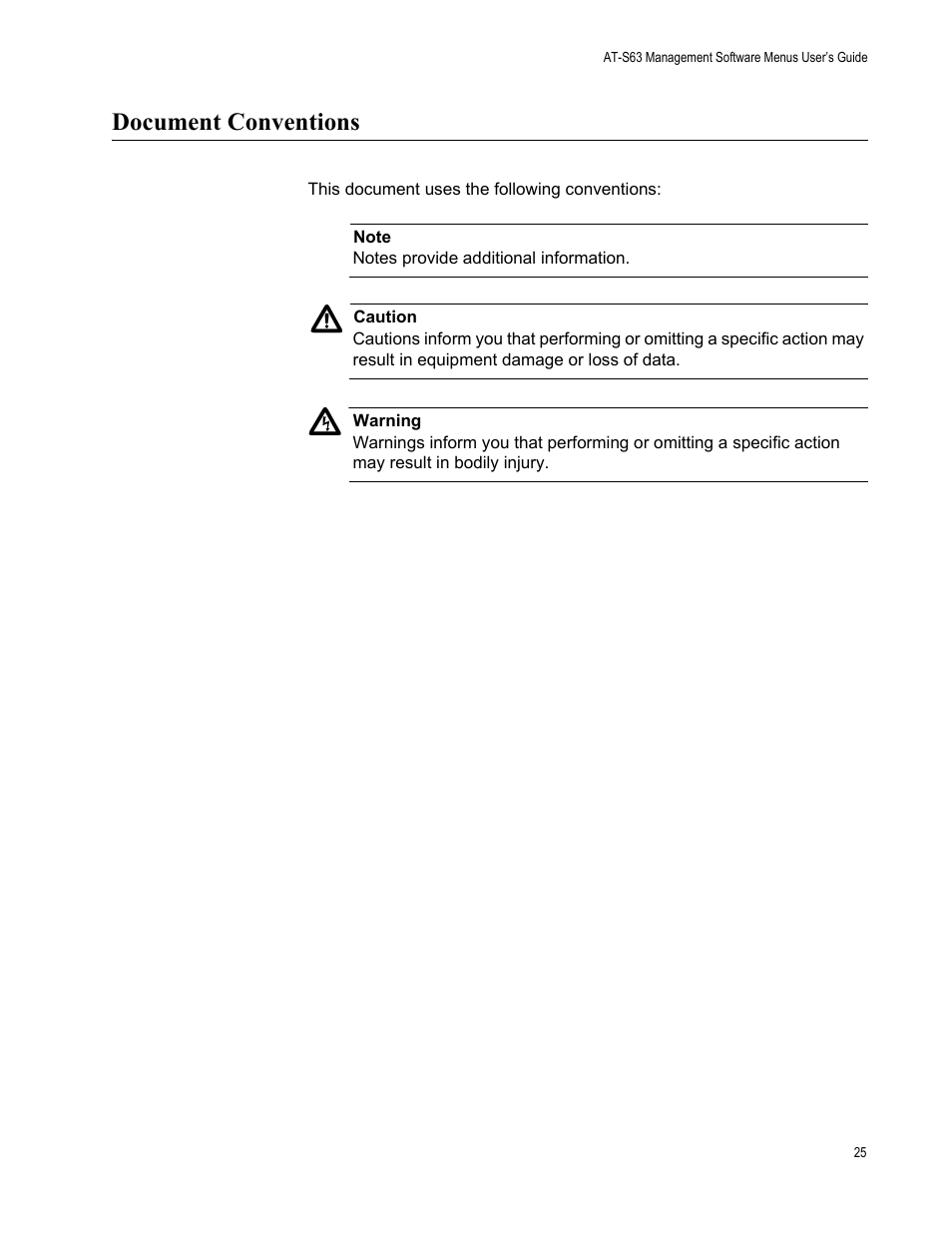 Document conventions | Allied Telesis AT-S63 User Manual | Page 25 / 668