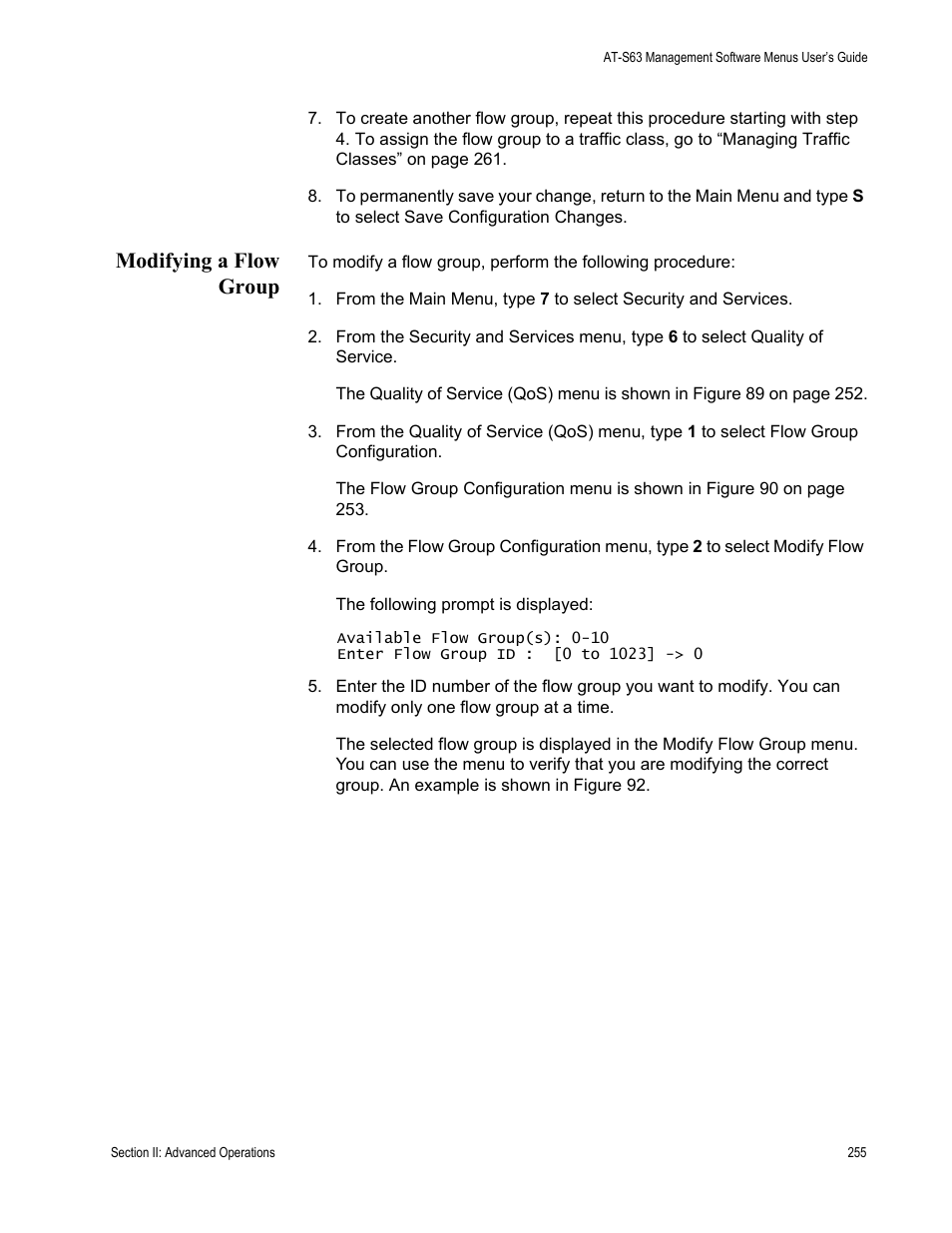 Modifying a flow group | Allied Telesis AT-S63 User Manual | Page 255 / 668