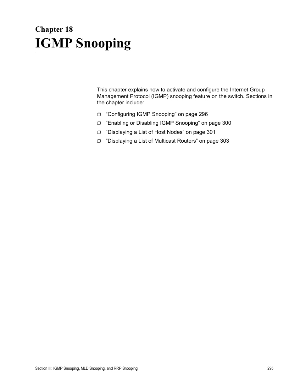 Chapter 18, Igmp snooping | Allied Telesis AT-S63 User Manual | Page 295 / 668