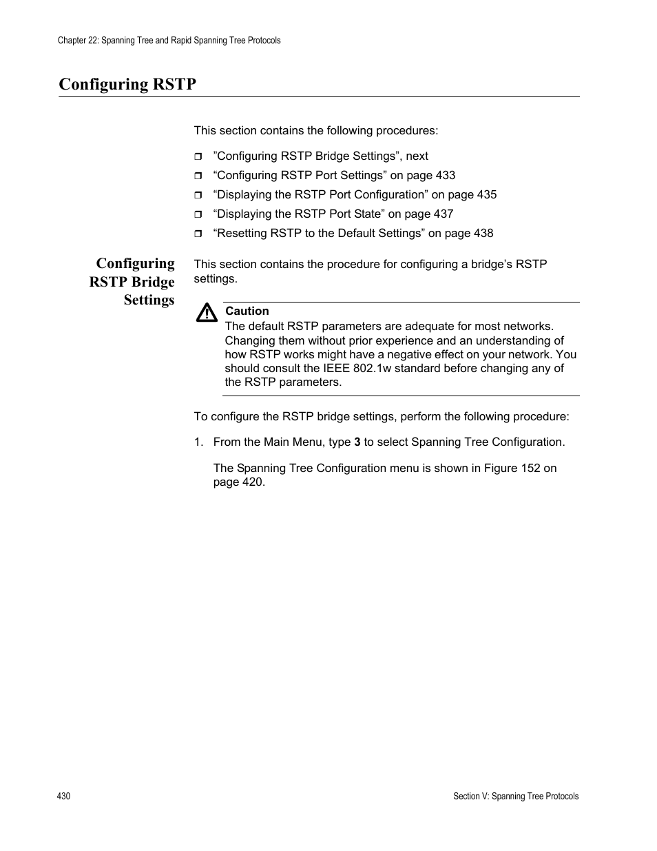 Configuring rstp, Configuring rstp bridge settings | Allied Telesis AT-S63 User Manual | Page 430 / 668