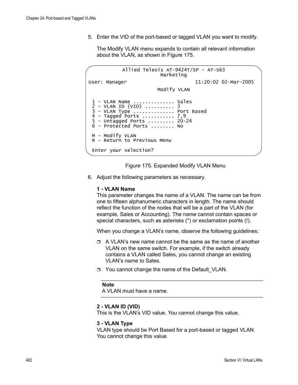Figure 175: expanded modify vlan menu | Allied Telesis AT-S63 User Manual | Page 482 / 668