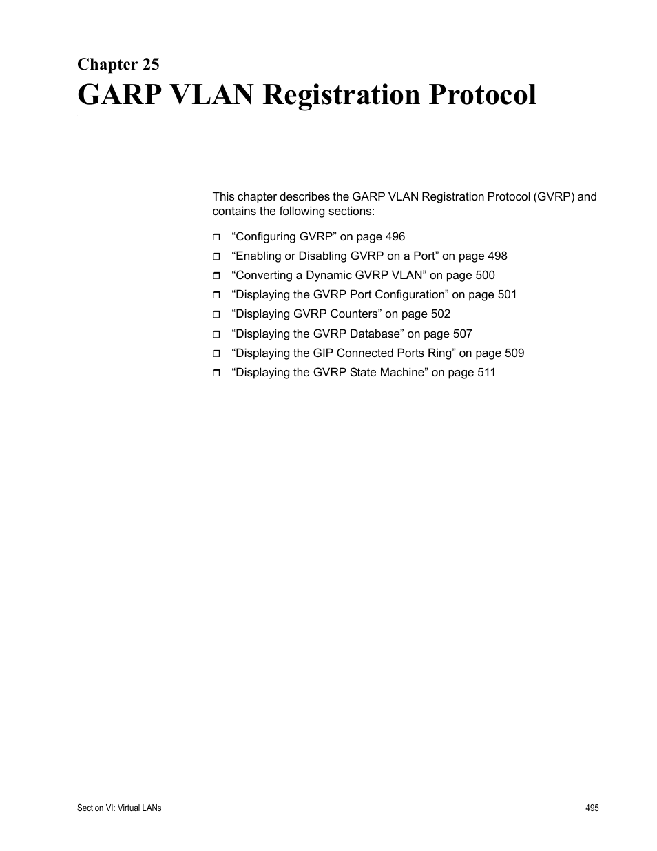 Chapter 25, Garp vlan registration protocol | Allied Telesis AT-S63 User Manual | Page 495 / 668