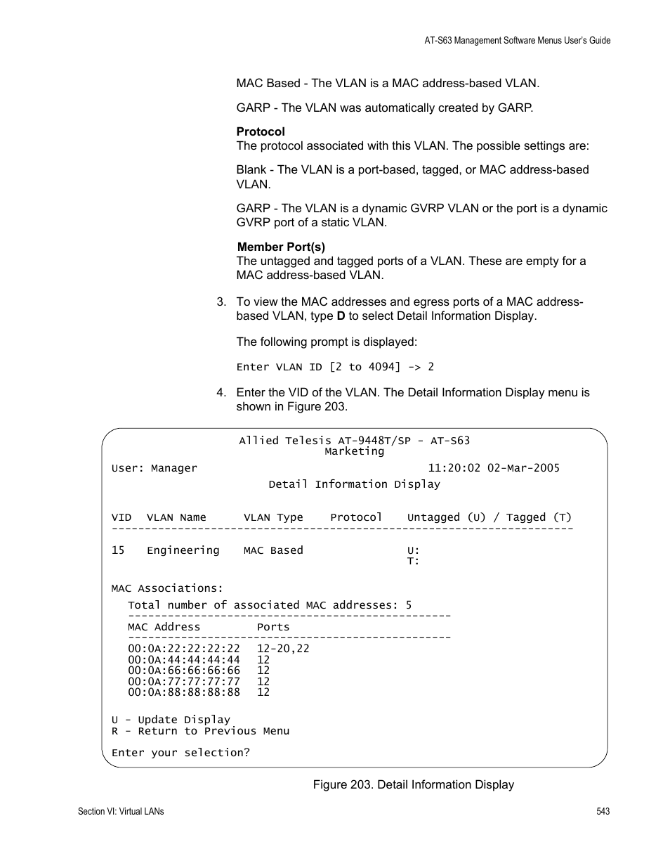 Figure 203: detail information display | Allied Telesis AT-S63 User Manual | Page 543 / 668
