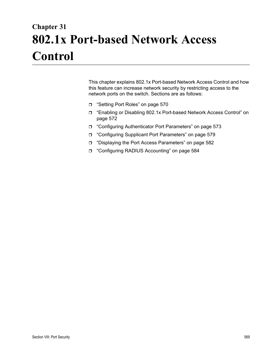 Chapter 31, 1x port-based network access control | Allied Telesis AT-S63 User Manual | Page 569 / 668