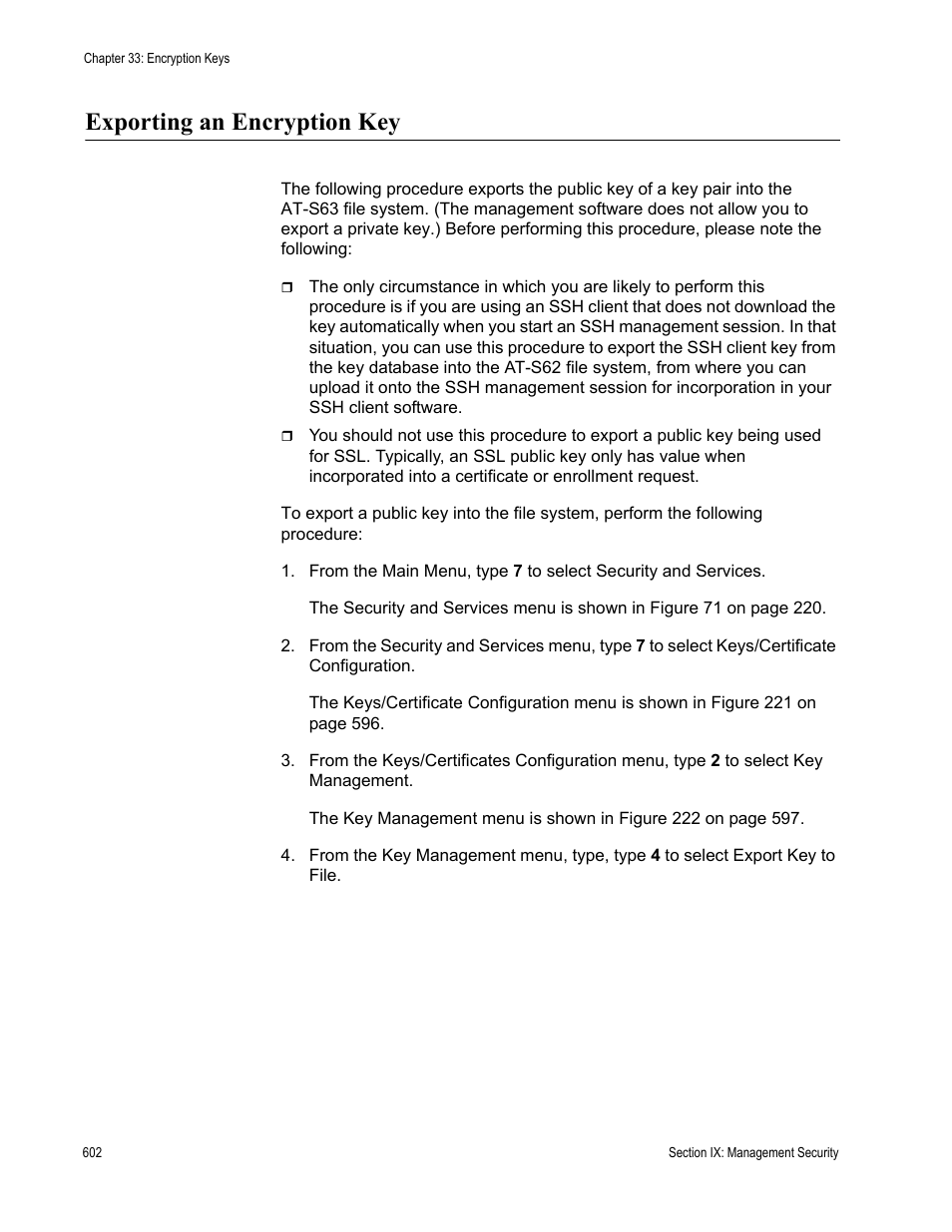Exporting an encryption key | Allied Telesis AT-S63 User Manual | Page 602 / 668