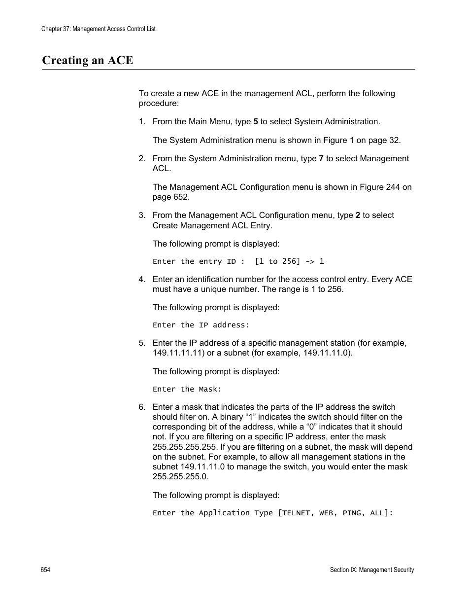 Creating an ace | Allied Telesis AT-S63 User Manual | Page 654 / 668