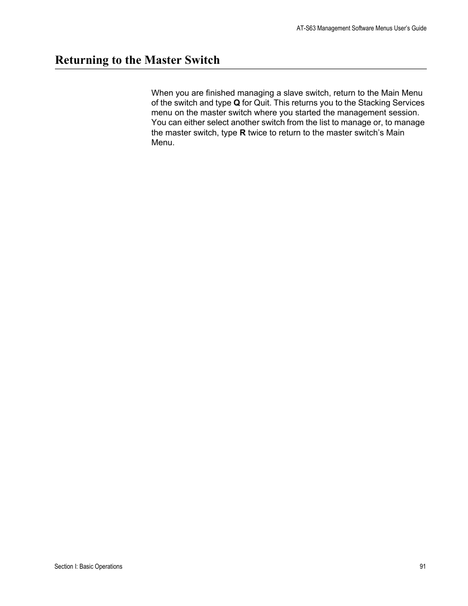Returning to the master switch | Allied Telesis AT-S63 User Manual | Page 91 / 668