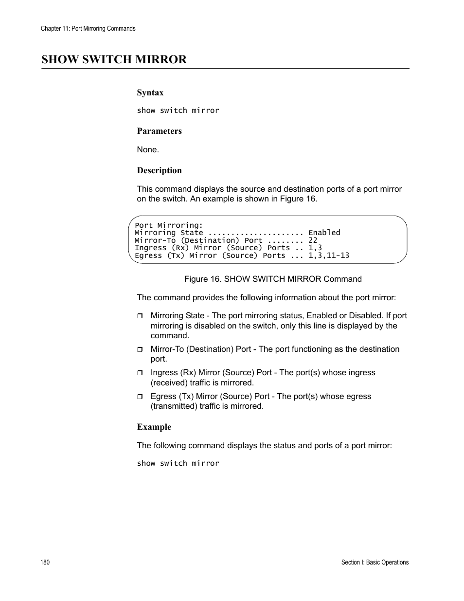 Show switch mirror | Allied Telesis AT-S63 User Manual | Page 180 / 738