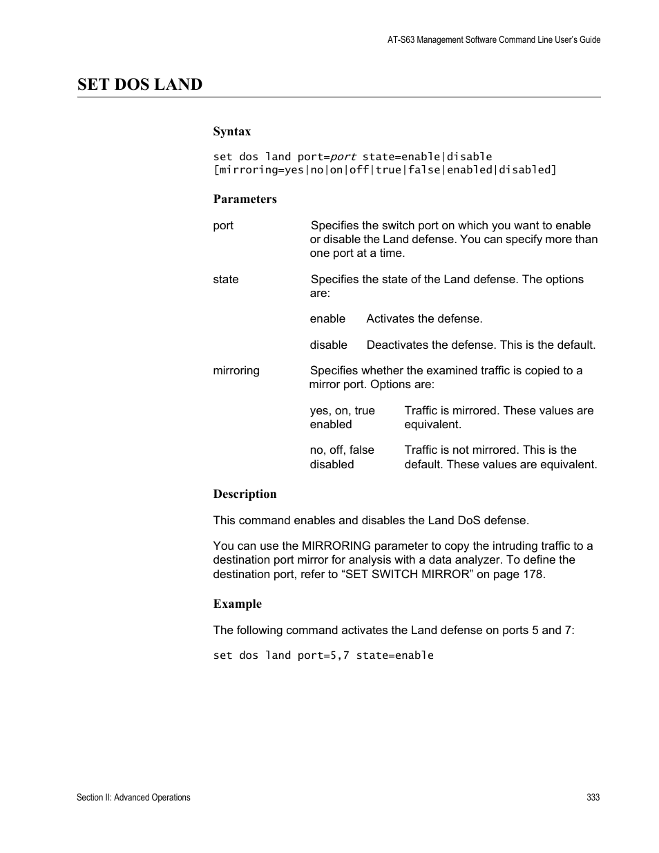 Set dos land | Allied Telesis AT-S63 User Manual | Page 333 / 738
