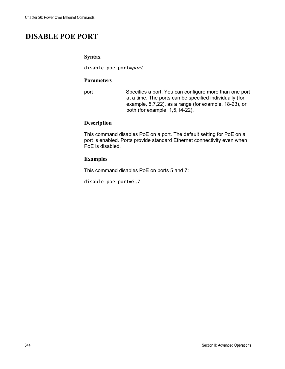 Disable poe port | Allied Telesis AT-S63 User Manual | Page 344 / 738