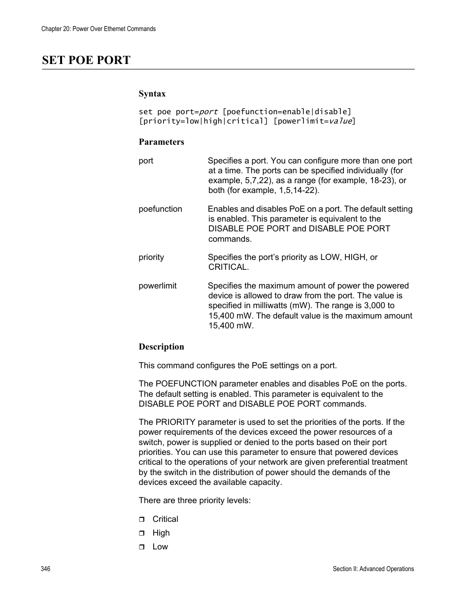 Set poe port | Allied Telesis AT-S63 User Manual | Page 346 / 738