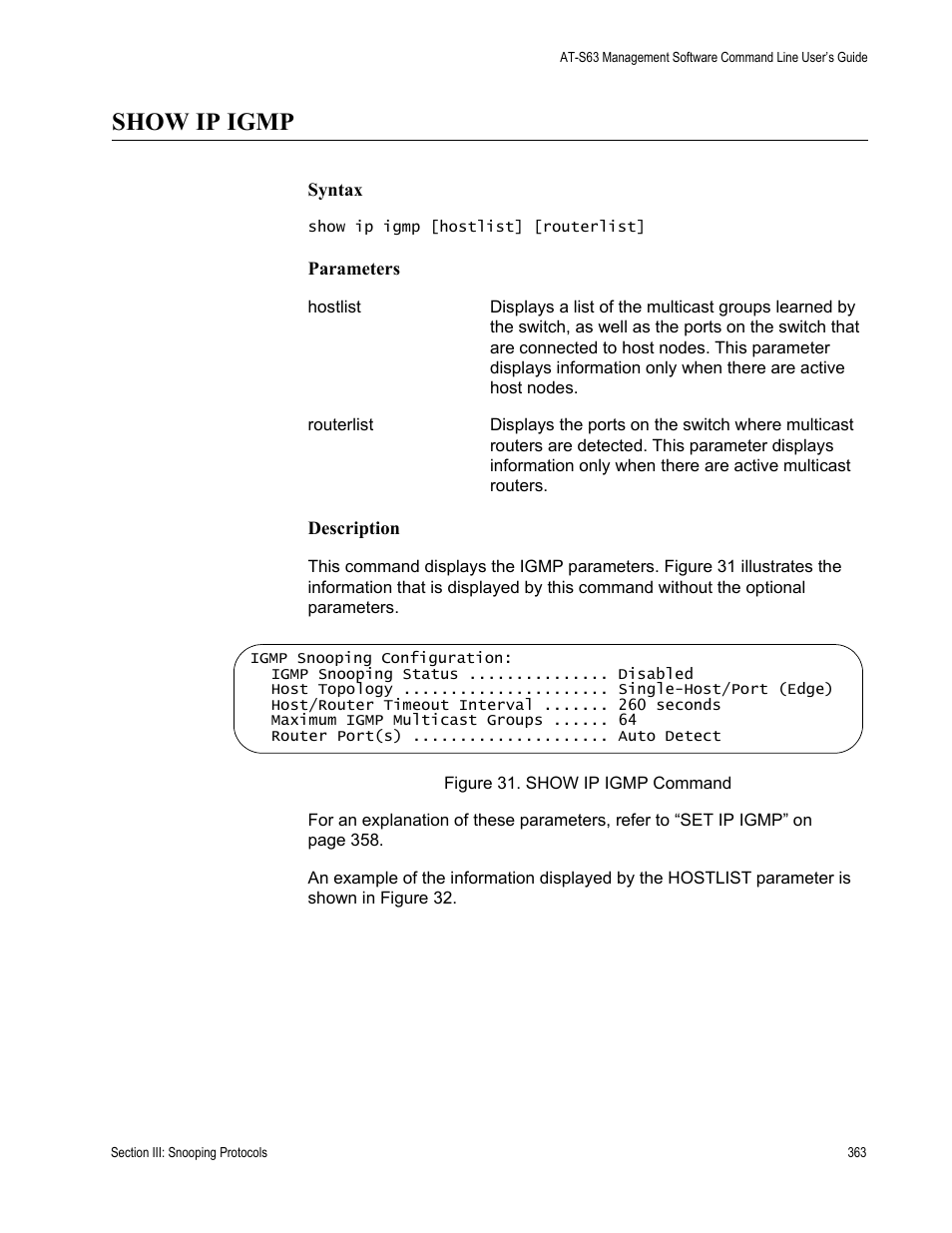 Show ip igmp | Allied Telesis AT-S63 User Manual | Page 363 / 738
