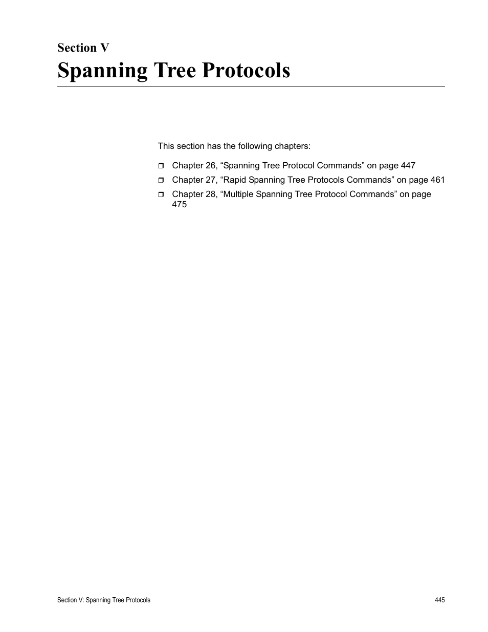 Section v, Spanning tree protocols, Section v: spanning tree protocols | Allied Telesis AT-S63 User Manual | Page 445 / 738