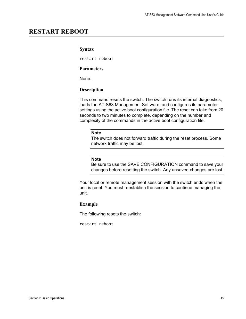 Restart reboot | Allied Telesis AT-S63 User Manual | Page 45 / 738