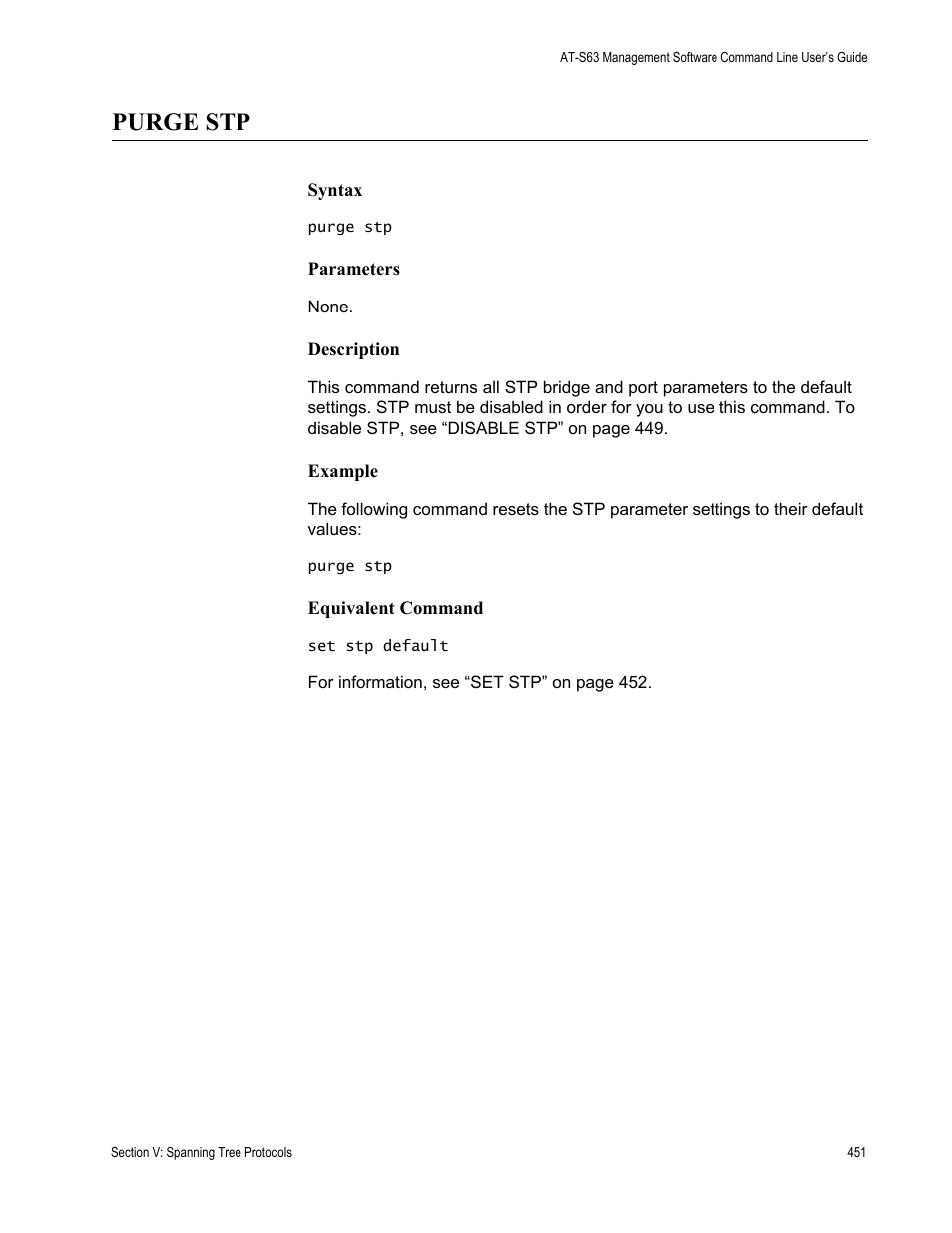 Purge stp | Allied Telesis AT-S63 User Manual | Page 451 / 738