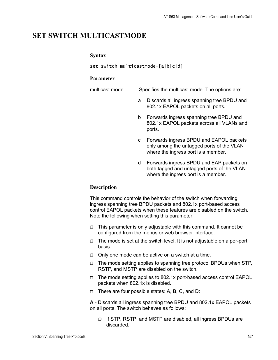 Set switch multicastmode | Allied Telesis AT-S63 User Manual | Page 457 / 738