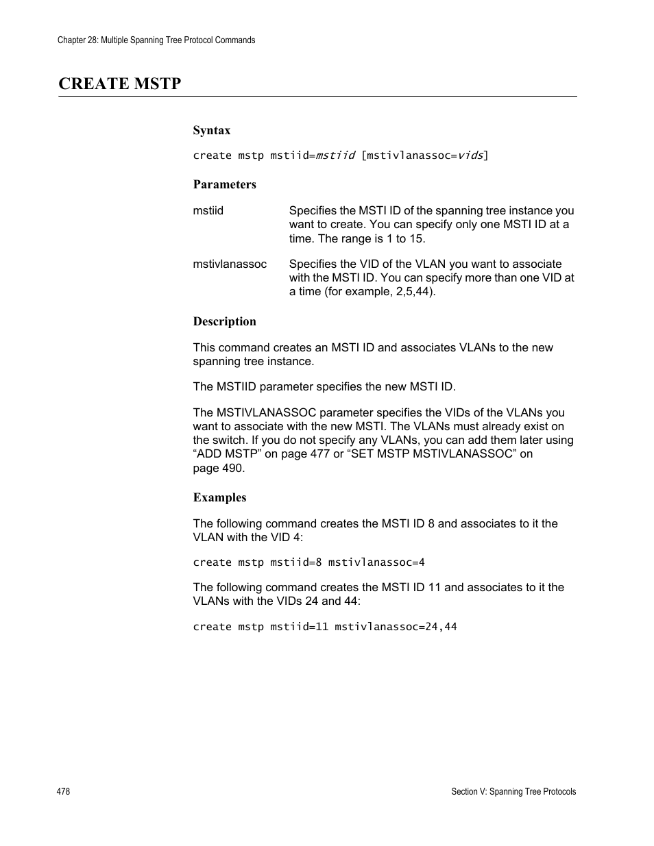 Create mstp | Allied Telesis AT-S63 User Manual | Page 478 / 738