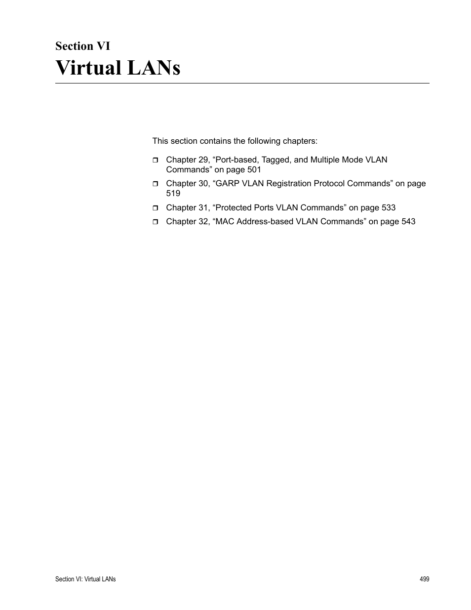 Section vi, Virtual lans, Section vi: virtual lans | Allied Telesis AT-S63 User Manual | Page 499 / 738