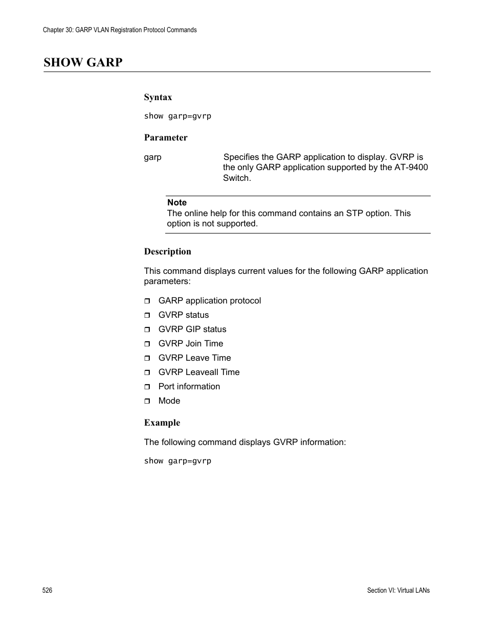 Show garp | Allied Telesis AT-S63 User Manual | Page 526 / 738
