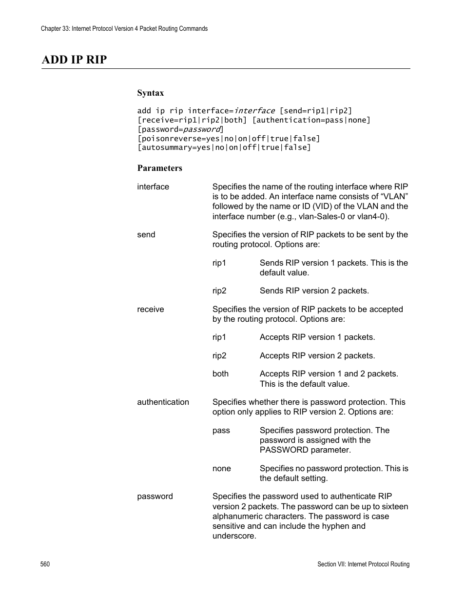 Add ip rip | Allied Telesis AT-S63 User Manual | Page 560 / 738