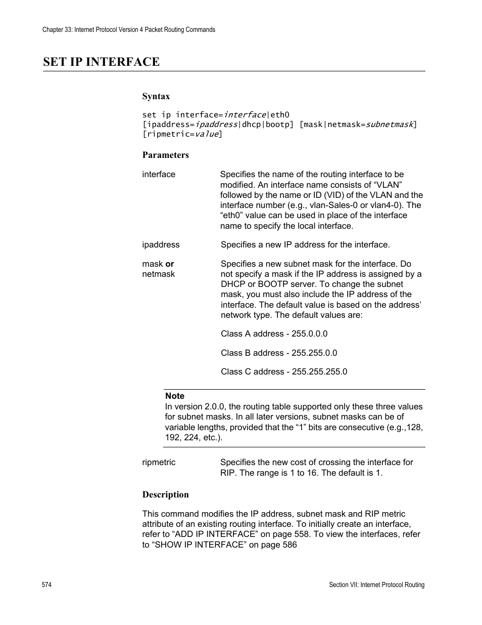 Set ip interface | Allied Telesis AT-S63 User Manual | Page 574 / 738